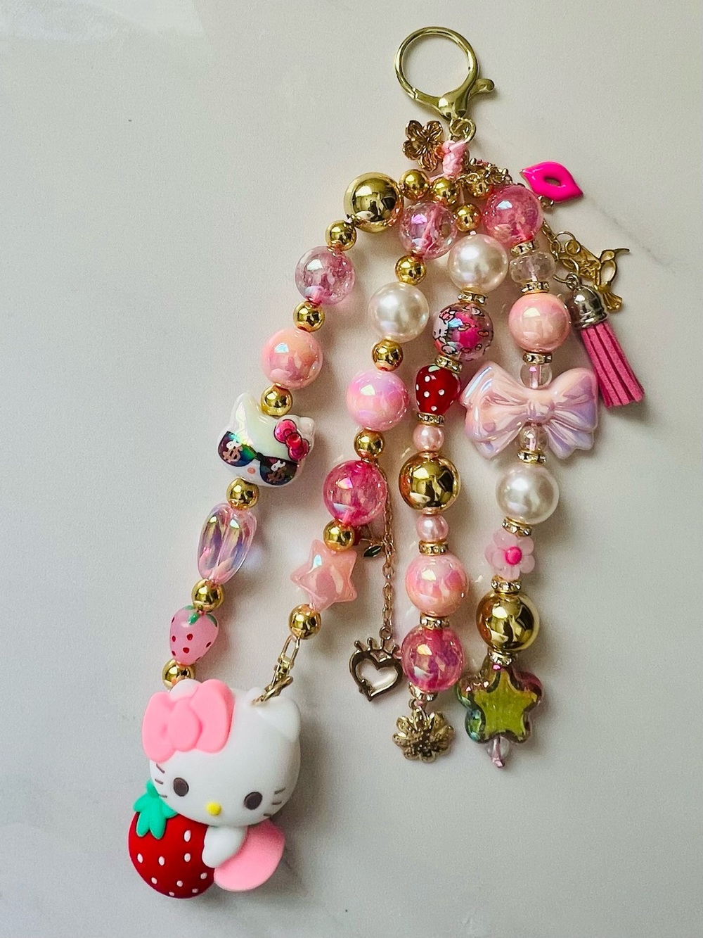 Hello Kitty Pink Gold Strawberry bag Charm Keychain